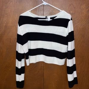 Divided cropped Black and White Striped Sweater